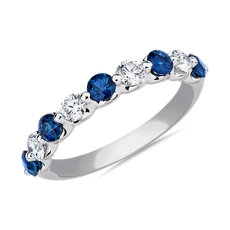 鉑金懸浮藍寶石與鑽石週年紀念戒指（3 毫米）