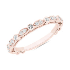 14k 玫瑰金花卉椭圆形配对钻石结婚戒指（1/5 克拉总重量）