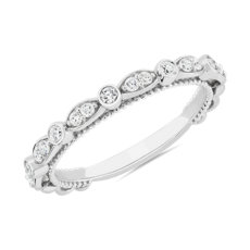 NEW Floral Ellipse Matching Diamond Wedding Ring in 14k White Gold (.22 ct. tw.)