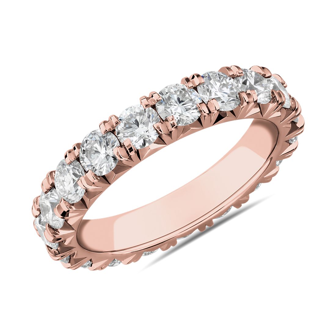 Anillo de eternidad con pavé francés de diamantes en oro rosado de 14 k (2,19 qt. total)