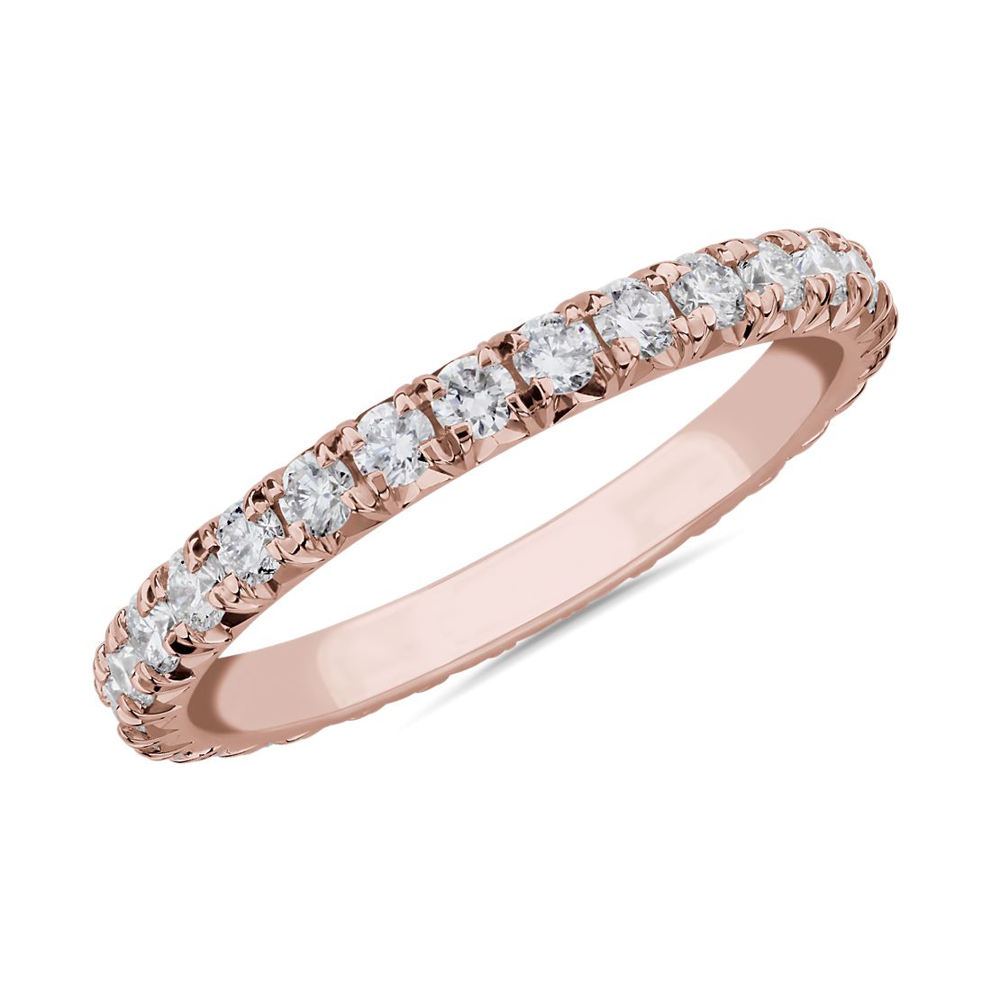 Alianza de eternidad con pavé francés de diamantes en oro rosado de 14 k (0,62 qt. total)