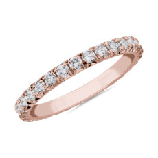 NUEVO. Alianza de eternidad con pavé francés de diamantes, en oro rosado de 14 k (0,62 qt. total)