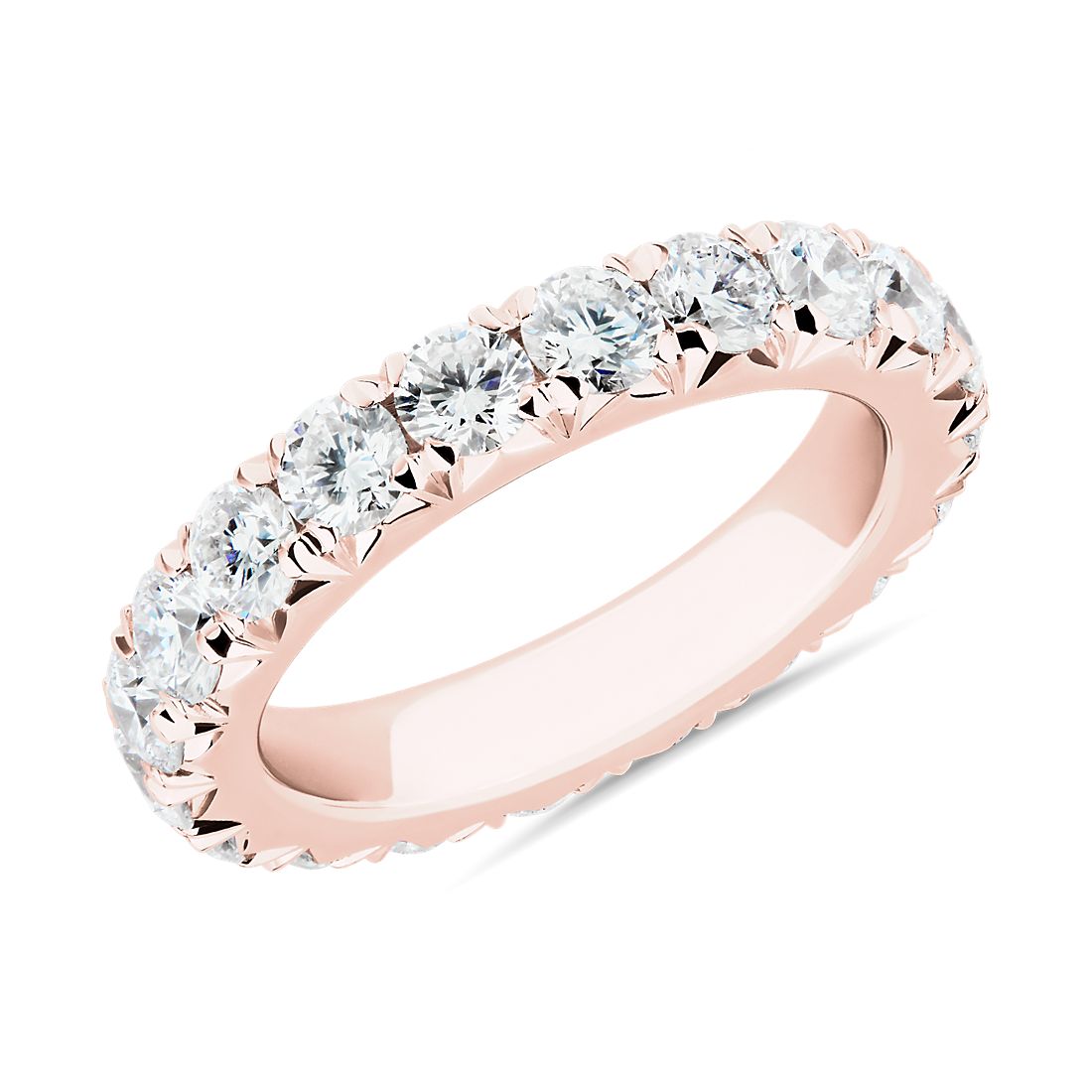 Anillo de eternidad con pavé de diamantes francés en oro rosado de 14 k (2,55 qt. total)
