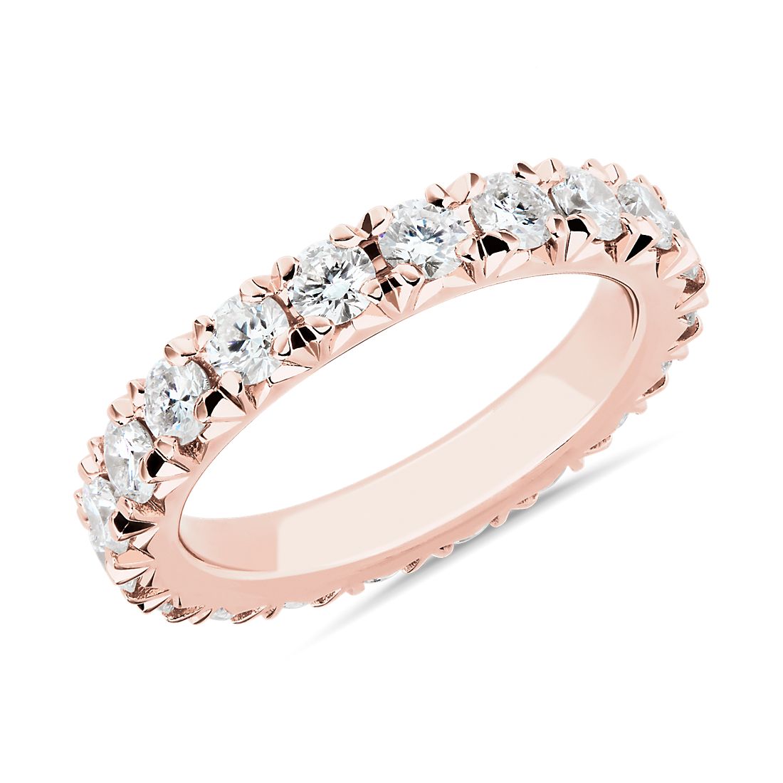 Anillo de eternidad con pavé de diamantes francés en oro rosado de 14 k (1,88 qt. total)
