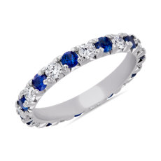 French Pave Sapphire and Diamond Eternity Band in Platinum (1.53 ct. tw.)