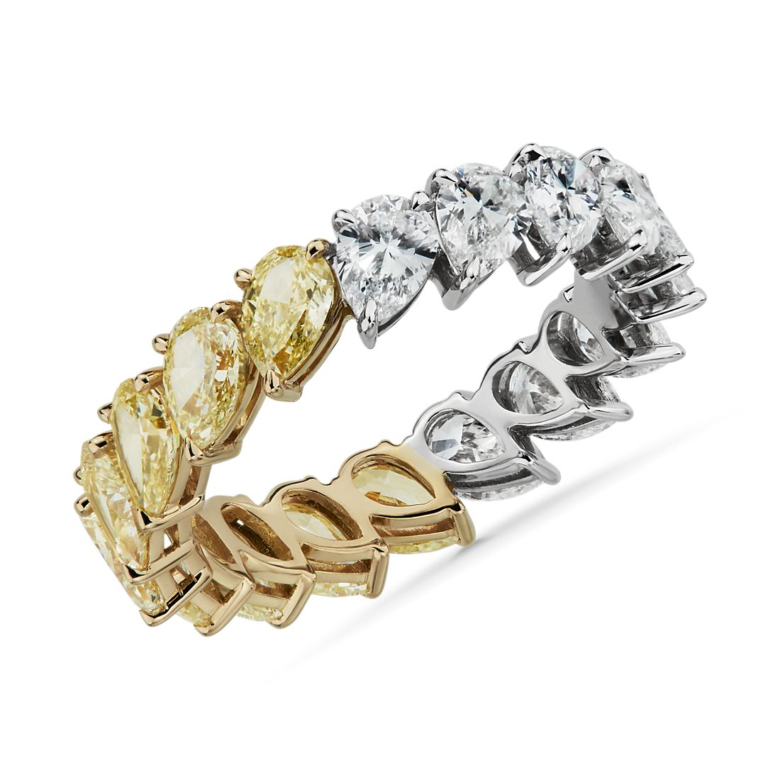 Pear Shape Half and Half Yellow Diamond Eternity Ring in 18k Yellow and White Gold (3 5/8 ct. tw.)