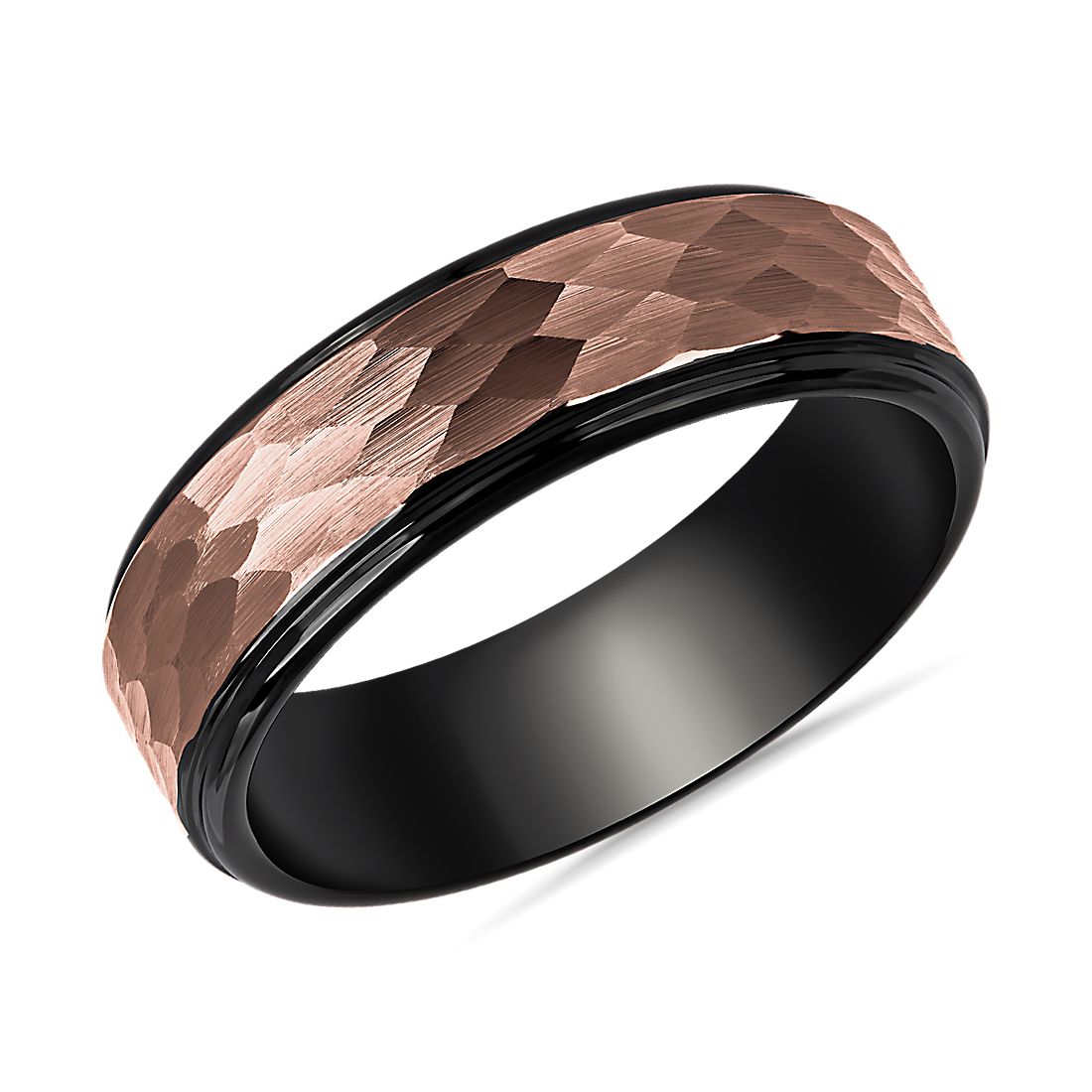 Hammered Espresso Inlay Wedding Ring in Black Tungsten Carbide (7mm)