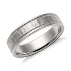Hammered Milgrain Comfort Fit Wedding Ring in Platinum (5 mm)
