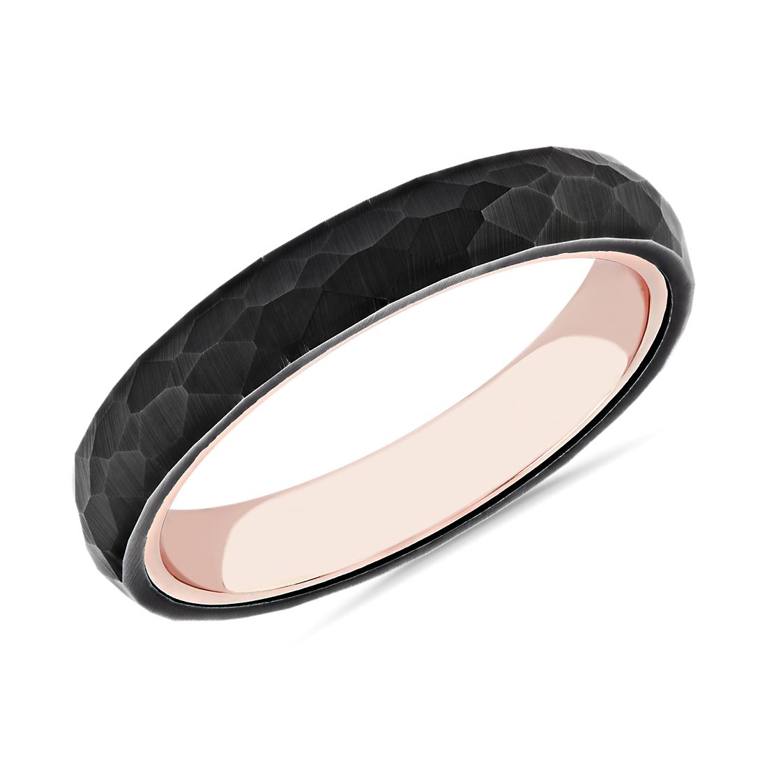 Hammered Flat Edge Contemporary Band in Tungsten and 14k Rose Gold (4mm)