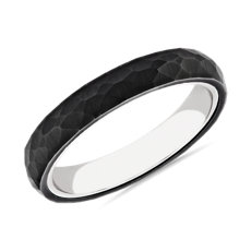 Hammered Flat Edge Contemporary Ring in Tungsten and 14k White Gold (4 mm)