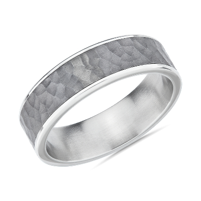 Hammered Wedding Ring in Tantalum and 14k White Gold (6.5 mm) | Blue ...