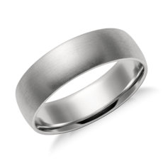铂金哑光中量内圈圆弧设计结婚戒指（6 毫米）