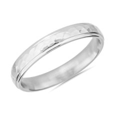 High Polish Hammered Wedding Ring in 14k White Gold (4mm)