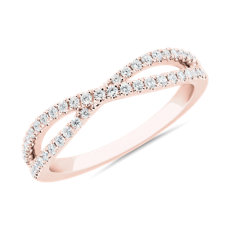 NUEVO. Alianza de aniversario con diamantes y símbolo del infinito, en oro rosado de 14 k (.23 qt. total)