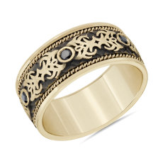 Innovation Patterned Black Diamond Wedding Band in 14k Yellow Gold (9.5mm)