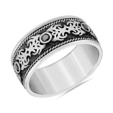 铂金创新图案黑色钻石结婚戒指（9.5 毫米）