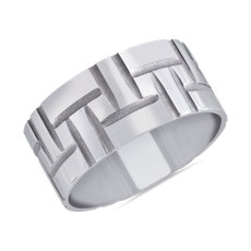 NEW Jigsaw Pattern Wedding Ring in 14k White Gold (10mm)
