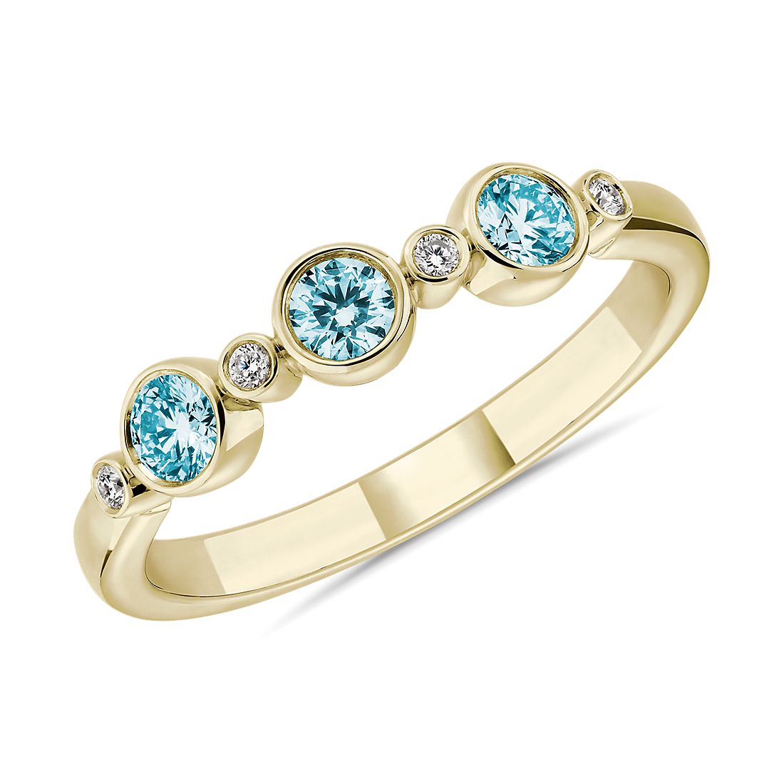 LIGHTBOX Lab-Grown Blue Diamond Round Stackable Ring in 14k Yellow Gold (1/3 ct. tw.)