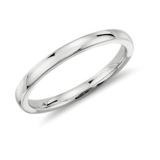 14k 白金低圓頂內圈卜身設計結婚戒指（2 毫米）