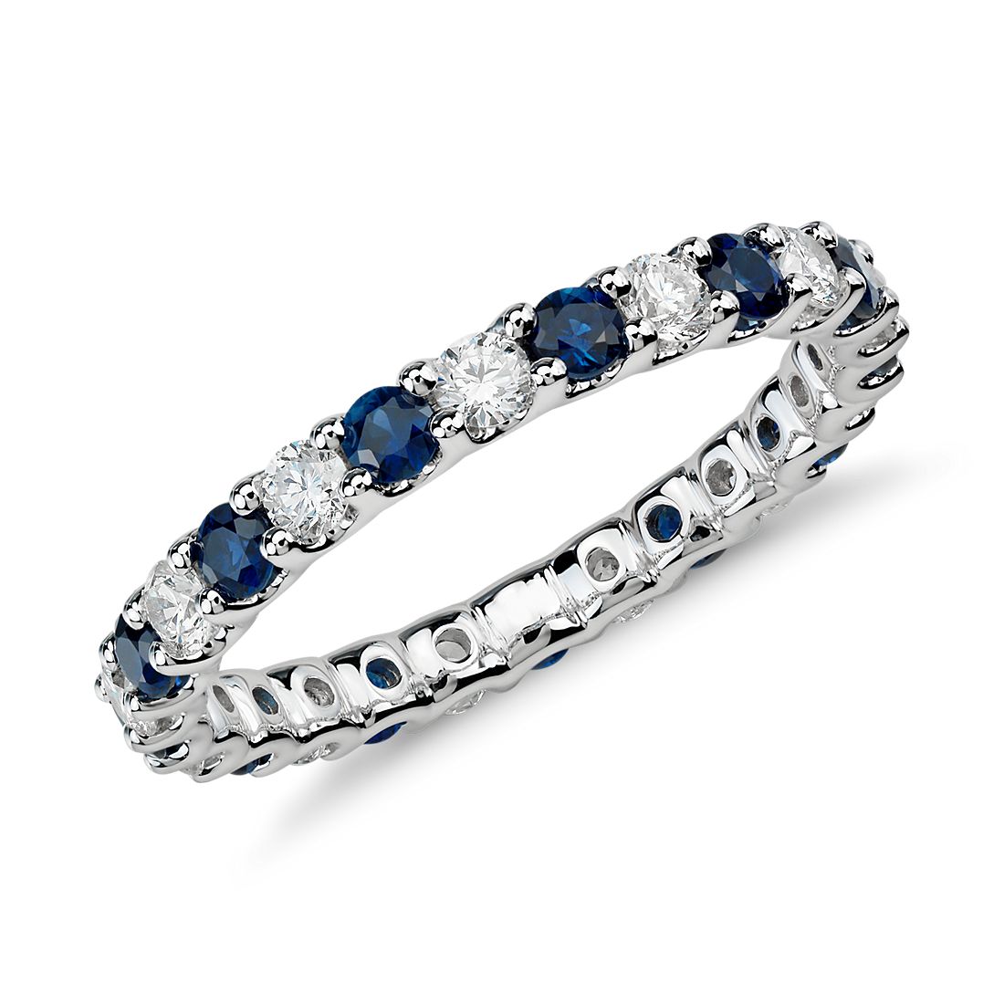 14k Yellow Gold Over 1 Ct Round Blue Sapphire & Pearl Eternity Wedding Band Ring