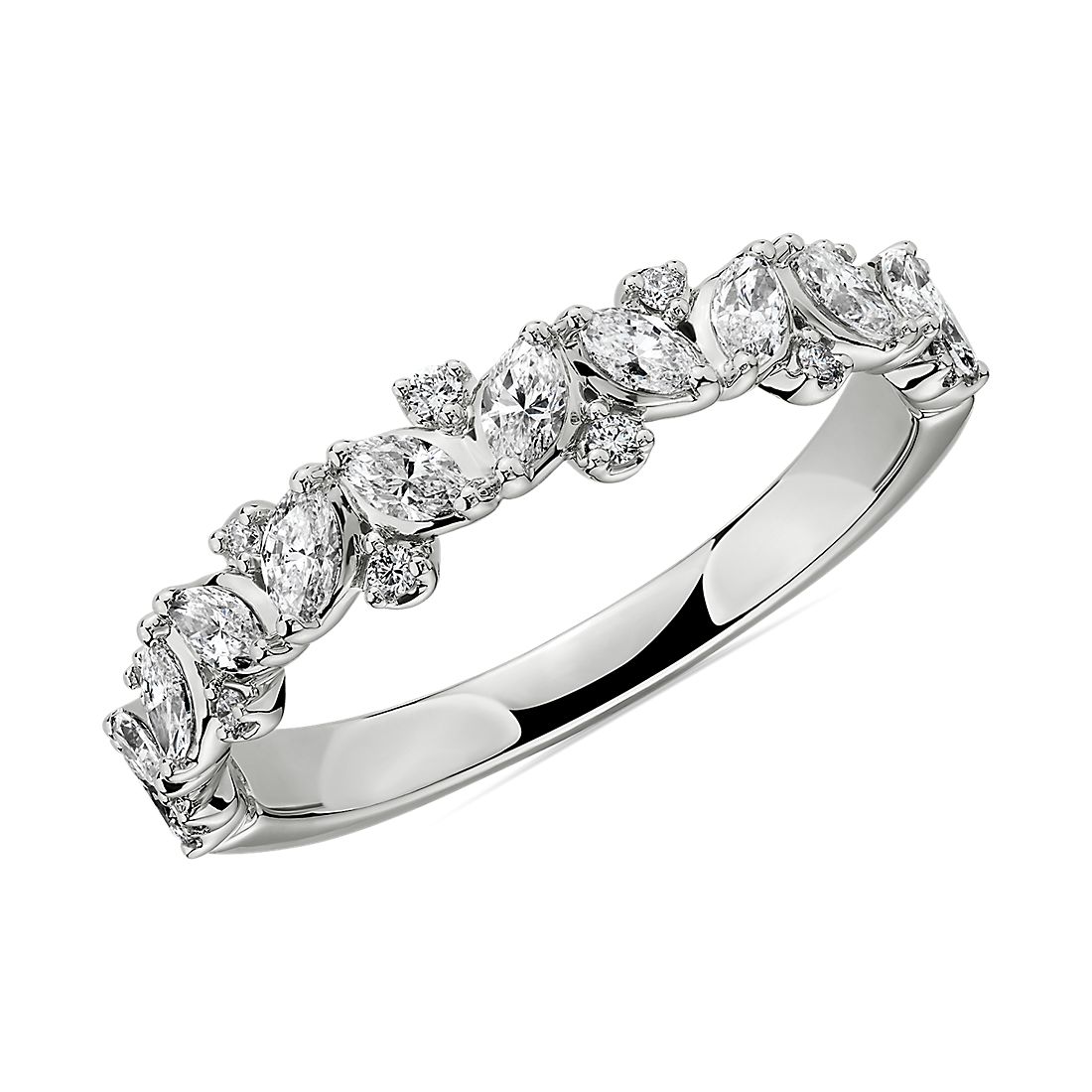 Marquise & Round Cluster Diamond Wedding Ring in 14k White Gold (0.54 ct. tw.)