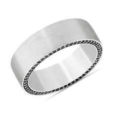 14k 白金經典黑鑽戒緣結婚戒指（7 毫米）