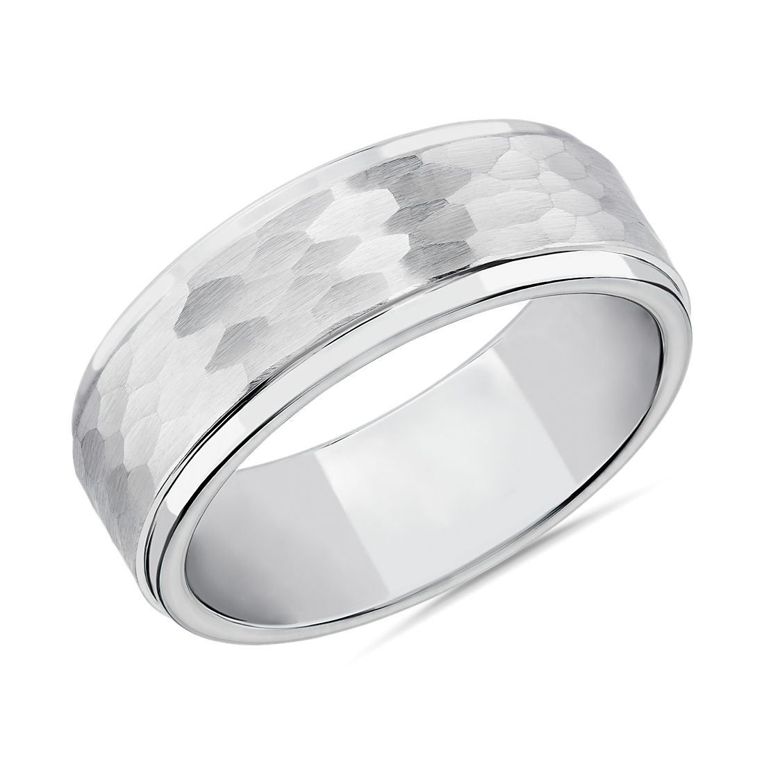 Matte Hammered Comfort Fit Wedding Ring in White Tungsten Carbide (8 mm)