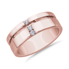 NEW Men's Grooved Diamond Line Ring in 14k Rose Gold (7.6 mm, 0.09 ct. tw.)
