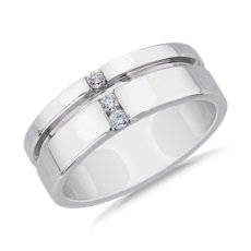 NEW Men&#39;s Grooved Diamond Line Ring in 14k White Gold (7.6 mm, 0.09 ct. tw.)