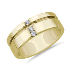 NEW Men&#39;s Grooved Diamond Line Ring in 14k Yellow Gold (7.6 mm, 0.09 ct. tw.)
