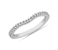 14k 白金密钉弧形配对钻石结婚戒指（1/6 克拉总重量）