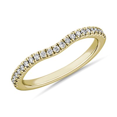 Micropavé Curved Matching Diamond Wedding Ring in 14k Yellow Gold (1/6 ct. tw.)