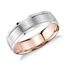 Milgrain Brushed Inlay Wedding Ring in Platinum and 18k Rose Gold (6mm)