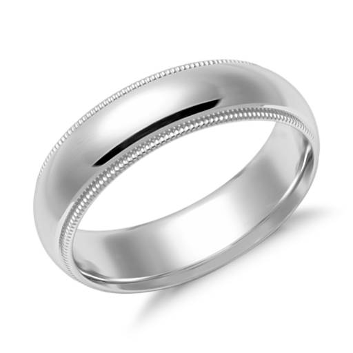 Mens 14K White Gold 5mm Slightly Domed Comfort Fit with Milgrain Wedding Band Ring 