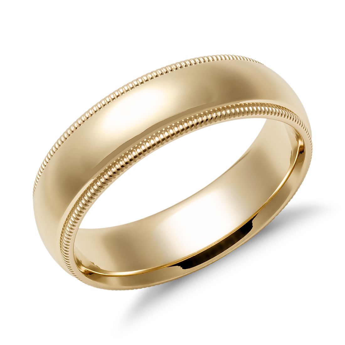 Mens 14K Yellow Gold 4mm Slightly Domed Comfort Fit with Milgrain Wedding Band Ring
