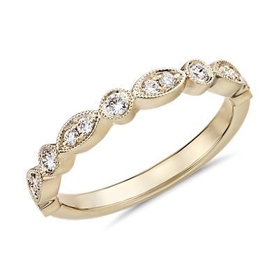 Milgrain Marquise and Dot Diamond Ring in 14k Yellow Gold (1/5 ct. tw.)