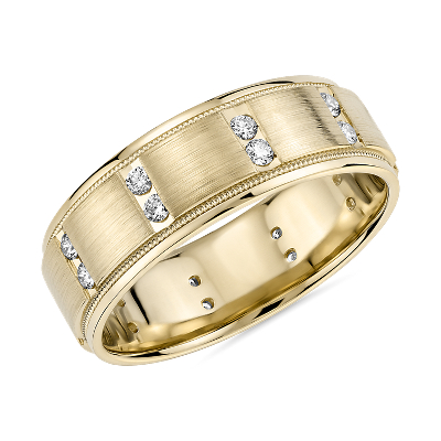 Milgrain Vertical Row Diamond Eternity Ring in 14k Yellow Gold (7 mm, 3/8 ct. tw.)