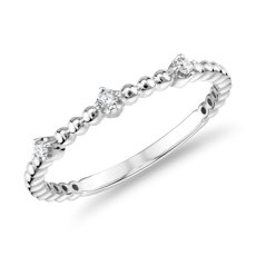 Mini Diamond Beaded Three Stackable Fashion Ring in 14k in White Gold