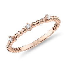 14k 玫瑰金迷你钻石串珠三段式可叠戴时尚戒指