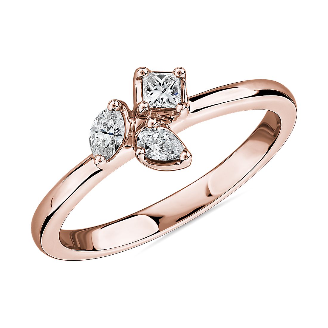 14k 玫瑰金不同形狀鑽石群簇時尚戒指（1/4 克拉總重量）