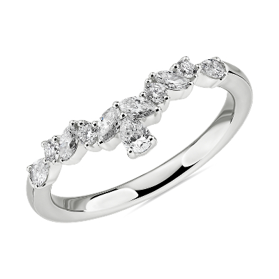 Mixed Shape Diamond Tiara Curved Wedding Ring in 14k White Gold (1/2 ct
