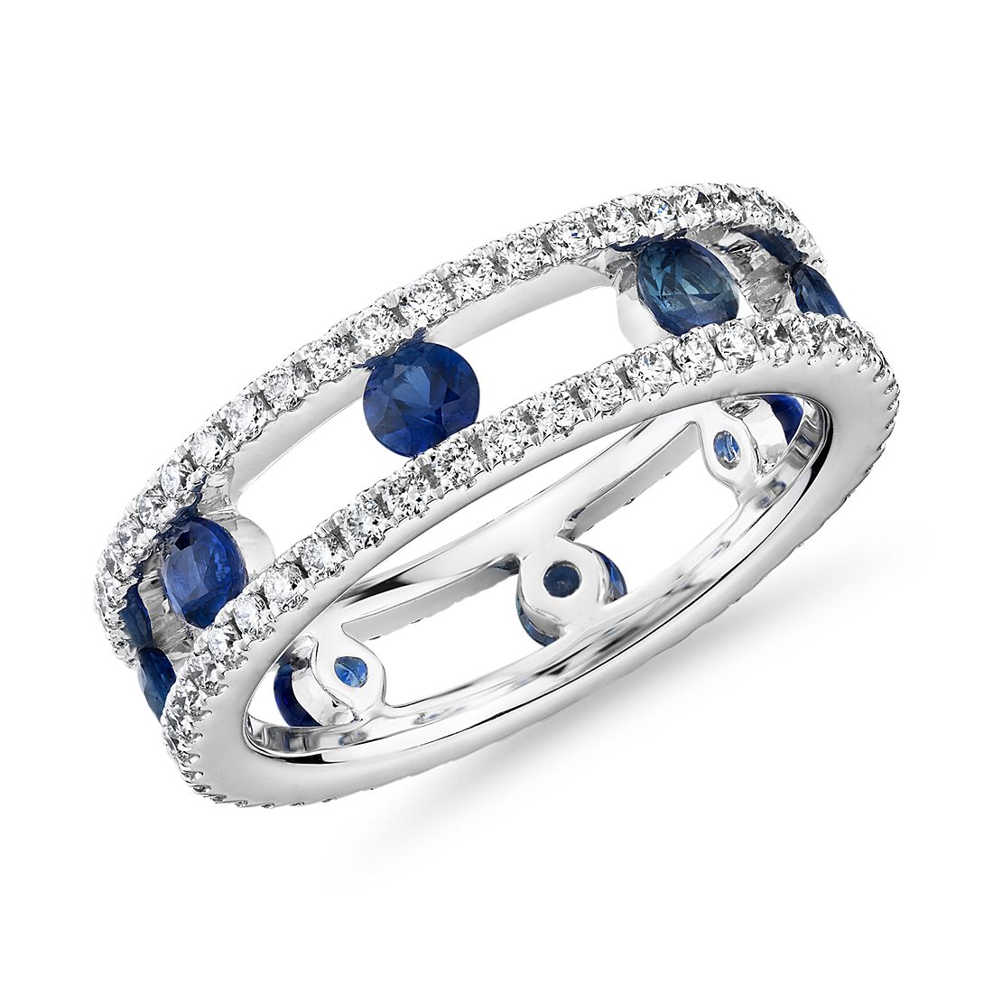 Open Trio Diamond and Sapphire Eternity Ring in 18k White Gold (3/4 ct. tw.)