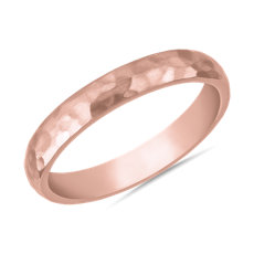 NUEVO. Anillo de bodas martillado orgánico, en oro rosado de 14 k (3 mm)