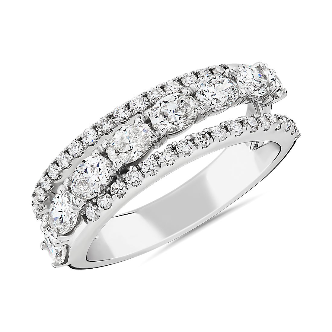 Bague d’anniversaire de mariage croisée avec diamant taille ovale en or blanc 14 carats(1 1/3 carats, poids total)