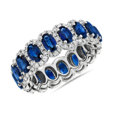 椭圆形蓝宝石光环 14K 白金永恒戒指 （5x3 毫米）