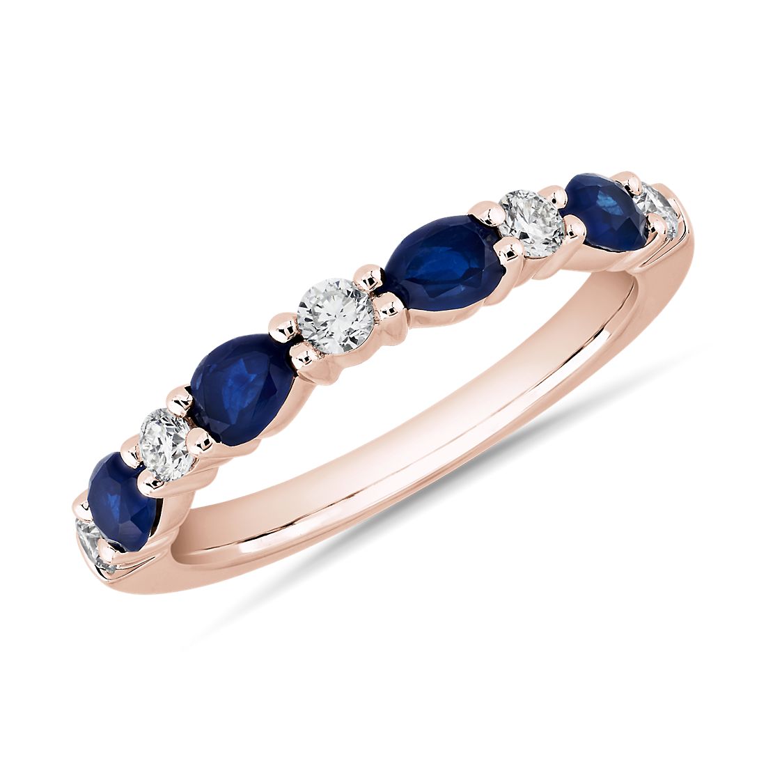 Alternating Pear Sapphire and Diamond Anniversary Ring in 14k Rose Gold (0.19 ct. tw.)