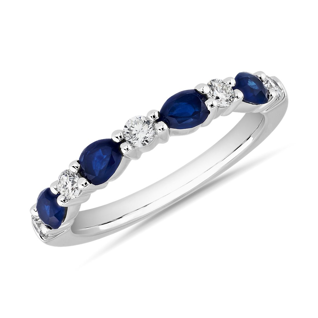 Alternating Pear Sapphire and Diamond Anniversary Ring in 14k White Gold (0.19 ct. tw.)