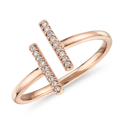 Delicate Pavé Split Bar Diamond Fashion Ring in 14k Rose Gold | Blue Nile