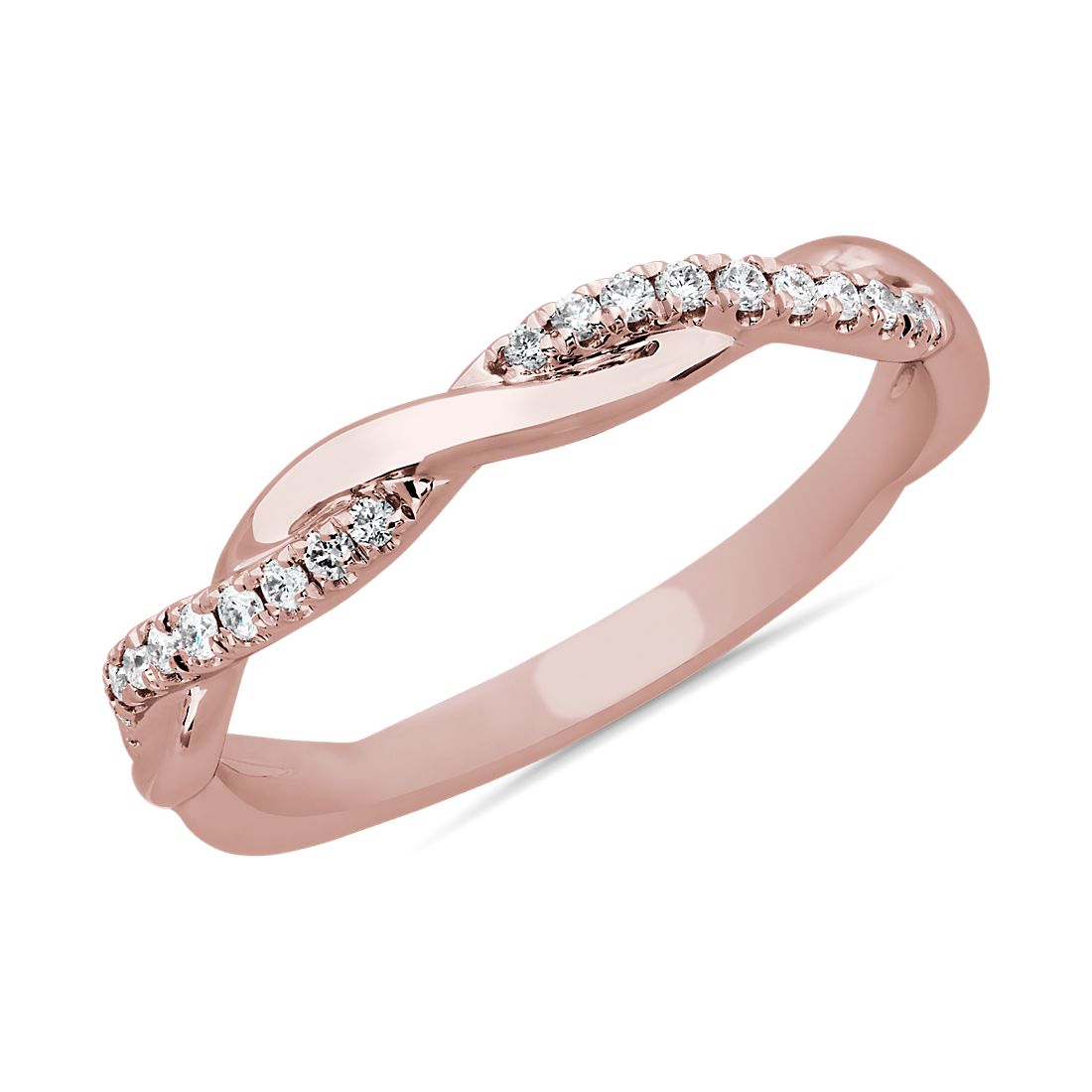 Anillo de aniversario con diseño torcido y diamantes pequeños en oro rosado de 18 k (0,09 ct total)