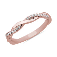 NUEVO. Anillo de aniversario con diseño torcido y diamantes pequeños, en oro rosado de 18 k (0,09 ct total)